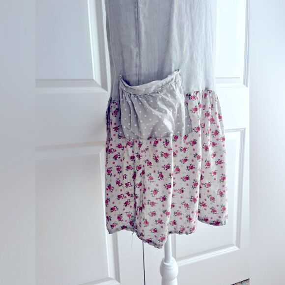 Made in Italy!  Linen bodice with flowered skirt and polka dot pockets! - Picture 8 of 14